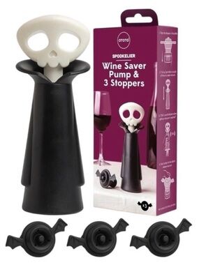 OTOTO Spookelier Wine Saver Set Pump & 3 Stoppers  Vacuum Wine Preserver Gothic